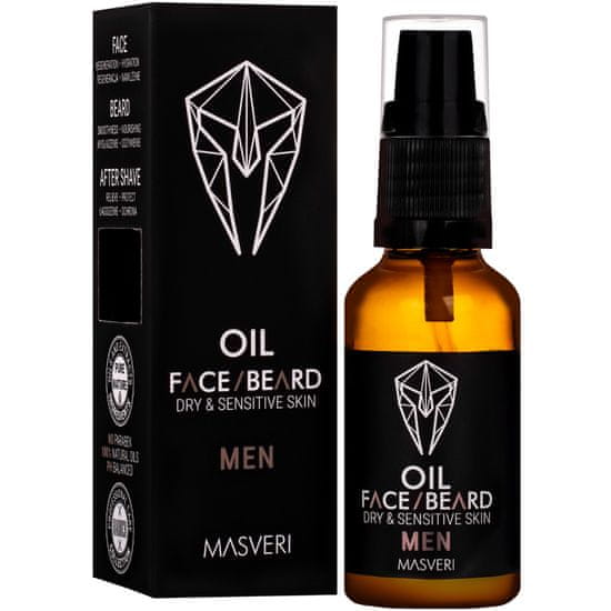 Masveri Face Beard Oil Dry & Sensitive Skin - olej na obličej a vousy pro muže určený pro citlivou a suchou pokožku 30ml