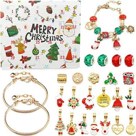 Netscroll Adventní kalendář – Vytvoř si vlastní náramek, dárky, nápady na dárky, dárky pro děti, vánoční dárky, CharmsGiftSet