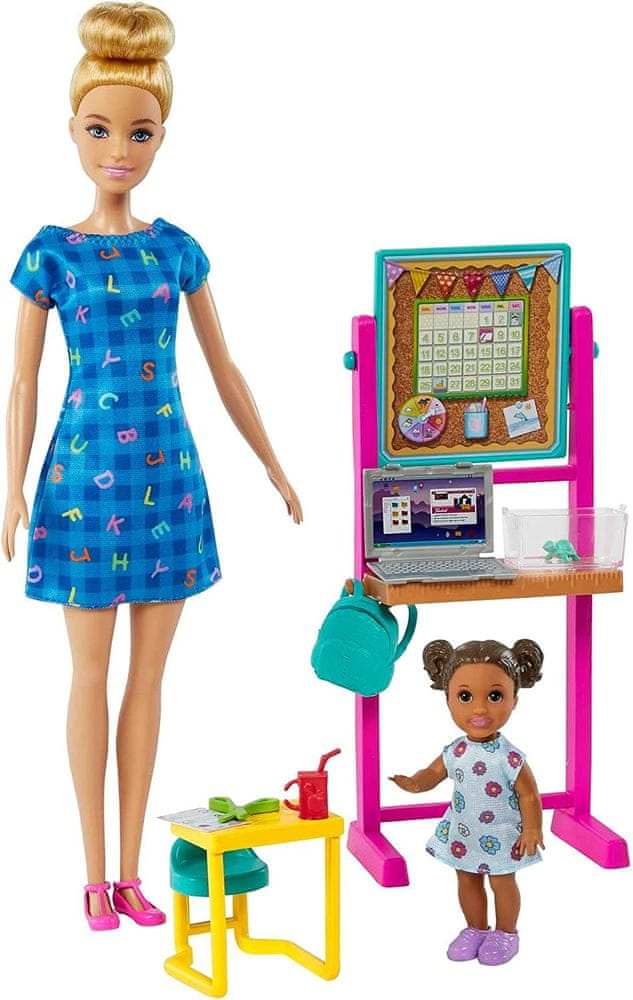 Levně Mattel Barbie Povolání Herní set s panenkou - Učitelka v modrých šatech DHB63