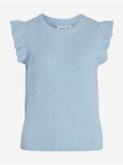 VILA Světle modré dámské žebrované tričko VILA Ril S