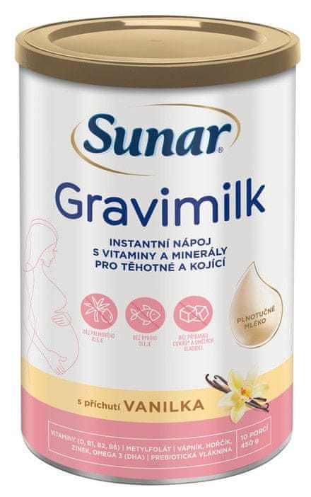 Levně Sunar Gravimilk s příchutí vanilka nápoj pro těhotné a kojící ženy 450g