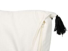 Beliani Sada 2 bavlněných polštářů s geometrickým vzorem a střapci 45 x 45 cm bílé/černé MAYS