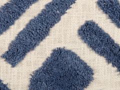 Beliani Bavlněný polštář se střapci geometrický vzor 45 x 45 cm béžový/modrý JACARANDA