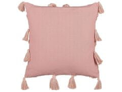 Beliani Sada 2 bavlněných polštářů se střapci 45 x 45 cm růžové TORENIA
