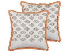 Beliani Sada 2 bavlněných polštářů s květinovým vzorem 45 x 45 cm bílé/oranžové SATIVUS