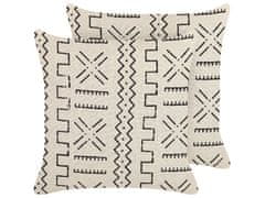 Beliani Sada 2 bavlněných polštářů s geometrickým vzorem 45 x 45 cm bílé/černé MYRICA