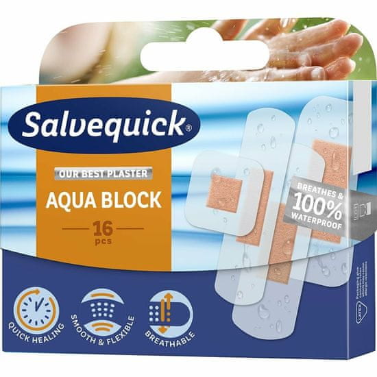 Salvequick Aqua Block Náplast urychlující hojení, voděodolná, 16 ks