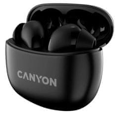 Canyon TWS-5 BT sluchátka s mikrofonem, BT V5.3 JL 6983D4, pouzdro 500mAh+40mAh až 38h, černá