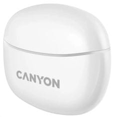 Canyon TWS-5 BT sluchátka s mikrofonem, BT V5.3 JL 6983D4, pouzdro 500mAh+40mAh až 38h, bílá