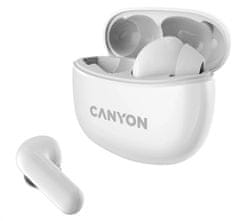 Canyon TWS-5 BT sluchátka s mikrofonem, BT V5.3 JL 6983D4, pouzdro 500mAh+40mAh až 38h, bílá