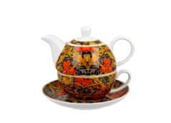 Duo Porcelánový šálek na čaj s konvičkou a podšálkem v dárkové krabičce William Morris - Orange Irises - 350 ml, 310 ml
