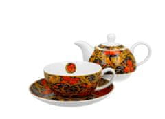 Duo Porcelánový šálek na čaj s konvičkou a podšálkem v dárkové krabičce William Morris - Orange Irises - 350 ml, 310 ml