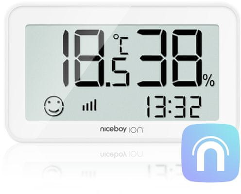 Niceboy ION ORBIS Meteo+ Sensor Inteligentní senzor teploty a vlhkosti připojení bluetooth zigbee mesh ios orbis kompatibilita bezdrátové ovládání ovládací aplikace chytrá domácnost smart domácnost senzory dálkové ovládání domácnosti Správa prostřednictvím mobilní aplikace Napájení baterií CR2