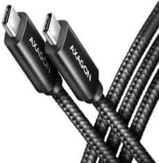 AXAGON kabel USB-C 4 - USB-C 4 Gen 3X2, PD100W 5A, 8K/40Hz, opletený, 1m, černá