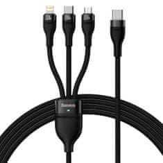 BASEUS Flash 3in1 kabel USB-C - micro USB / USB-C / Lightning 100W 1.5m, černý