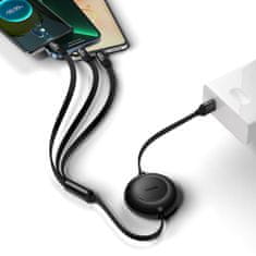 BASEUS Bright Mirror 3in1 Flat kabel USB - Micro USB / USB-C / Lightning 66W 1.1m, černý