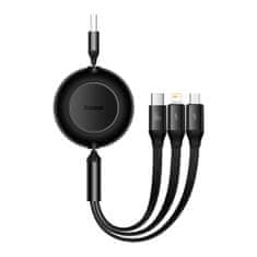 BASEUS Bright Mirror 3in1 Flat kabel USB - Micro USB / USB-C / Lightning 66W 1.1m, černý