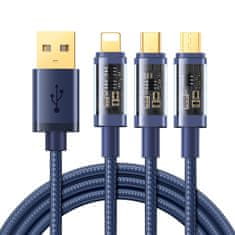 Joyroom 3in1 kabel USB - USB-C / Lightning / micro USB 3.5A 1.2m, modrý
