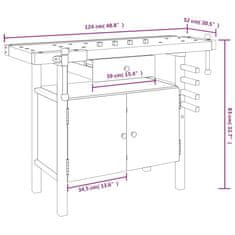 Vidaxl Pracovní stůl se zásuvkou a svěráky 124x52x83 cm masivní akácie