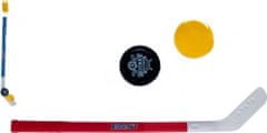 Teddies  Hokejka plast 73cm s pukem a míčkem 2 barvy v síťce