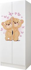 Leomark Bílá dvoudveřová šatní skříň - ROMA - Zamilovaní medvědi 237P