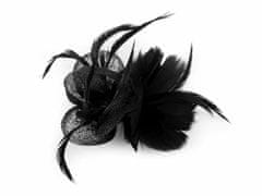 Kraftika 1ks černá fascinátor / brož květ s peřím, klobouky