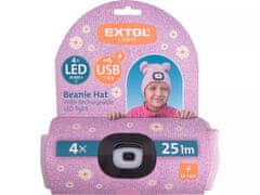 Extol Light Čepice s LED světlem 43458 čepice s čelovkou 4x25lm, USB nabíjení, růžová se třpytkou a bambulemi, dětská
