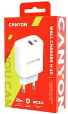 Canyon nabíječka do sítě H-20-04, 1x USB-C PD 20W, 1x USB-A QC 3.0 18W, bílá