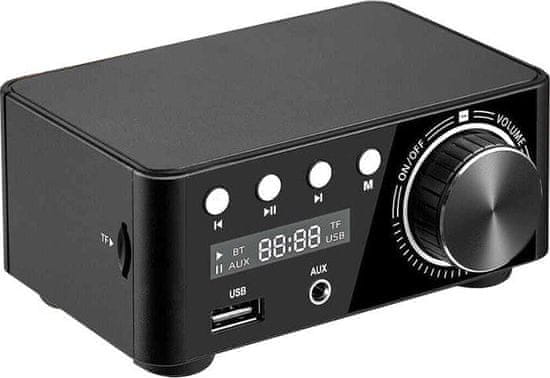 HADEX Zesilovač 2.0 2x25W s AUX IN, Bluetooth, USB, SD kartou černý