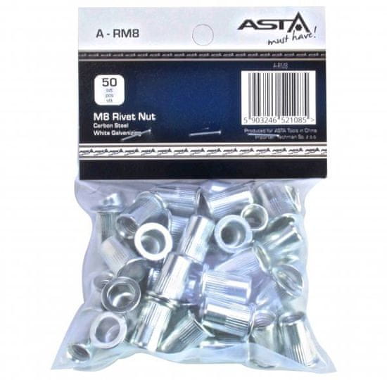 ASTA Maticové nýty - nýtovací matice s plochou hlavou, ocel, různé rozměry, balení 50 ks - fr: Maticové nýty M8 x 18 mm, s plochou hlavou, ocel, balení 50 ks -