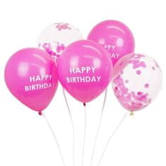 MojeParty Balónky latexové růžové a konfety Happy Birthday 30 cm 5 ks