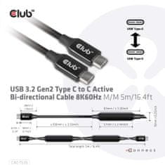Club 3D Kabel USB 3.2 Gen2 Type-C to C Active Bi-directional (M/M) 8K60Hz, 5m
