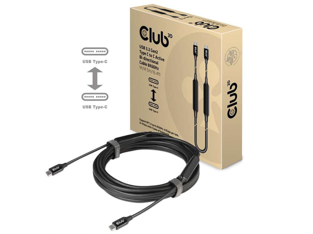Levně Club 3D Kabel USB 3.2 Gen2 Type-C to C Active Bi-directional (M/M) 8K60Hz, 5m