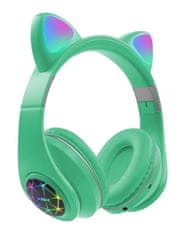  Bluetooth bezdrátová dětská sluchátka s ouškama, zelená