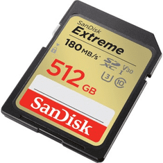 SanDisk Extreme 512 GB SDXC Memory Card 180 MB/s and 130 MB/s, UHS-I, Class 10, U3, V30