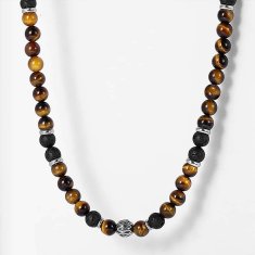 Daniel Dawson Pánský korálkový náhrdelník Norbert - lávový kámen a tygří oko