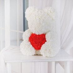 onHand.cz Medvídek z růží - bílý Rose Bear se srdcem z růží 25 cm