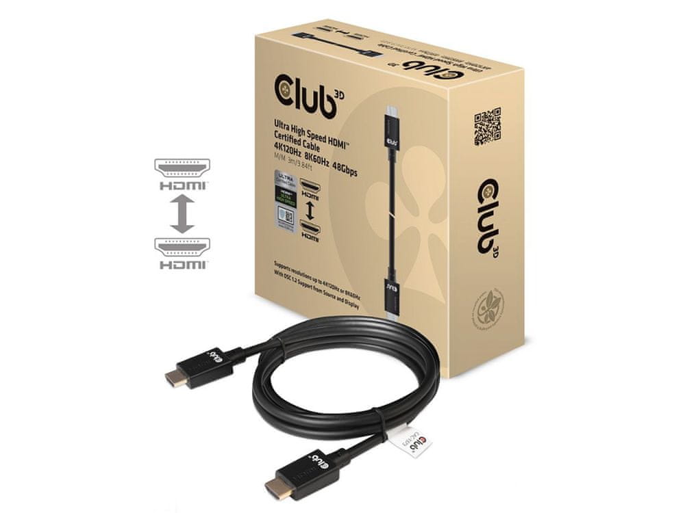 Levně Club 3D Kabel HDMI 2.1 Ultra High Speed HDMI, 4K 120Hz, 8K60Hz, 48Gbps M/M, 3m CAC-1373