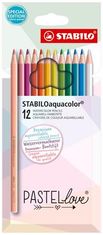 Stabilo Sada akvarelových pastelek "Aquacolor Pastellove", 12 různých barev