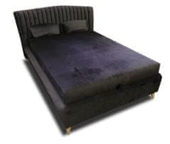 SHELBY čalouněná postel 140x200, tmavě šedá, dřevěné nožky