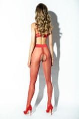 AMOUR Hip Lace Red 30DEN / punčochové kalhoty s otevřeným rozkrokem - L/XL