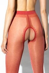 AMOUR Hip Gloss Red 20DEN / punčochové kalhoty s otevřeným rozkrokem - L/XL