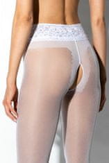 AMOUR Hip Lace White 30DEN / punčochové kalhoty s otevřeným rozkrokem - S/M