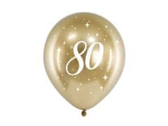 PartyDeco Saténové balónky 80 zlaté 30cm 6ks