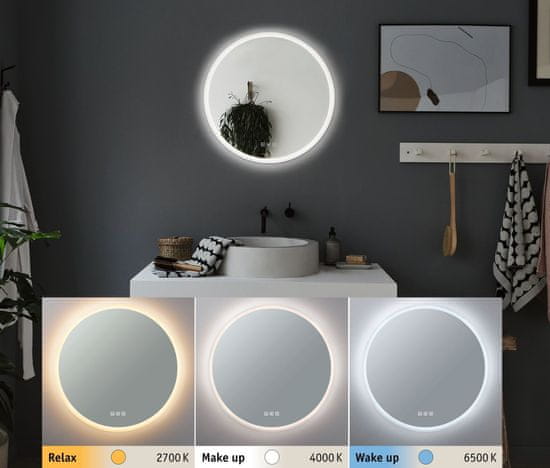 Paulmann PAULMANN HomeSpa LED zrcadlo s osvětlením Mirra kruhové IP44 zrcadlo/bílá 21W WhiteSwitch 789.52 78952