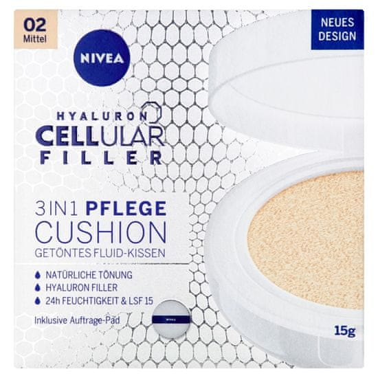 Nivea Hyaluron Cellular Filler Cushion Tónovací krém v houbičce 3 v 1 02 střední odstín, 15g