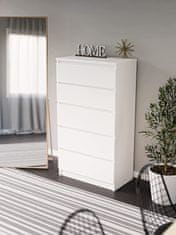 3xEliving Moderní komoda DEMII v jednoduchém stylu do ložnice, obývacího pokoje nebo dětského pokoje s 5 zásuvkami , matná bílá/lesklá bílá 