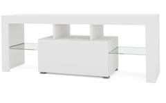 3E 3xE living.com TV stolek Selma, délka 130 cm , matná bílá / lesklá bílá