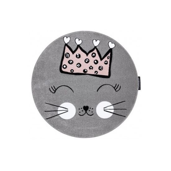 Dywany Lusczów Dětský kusový koberec Petit Cat crown grey kruh 160x160 (průměr) kruh cm