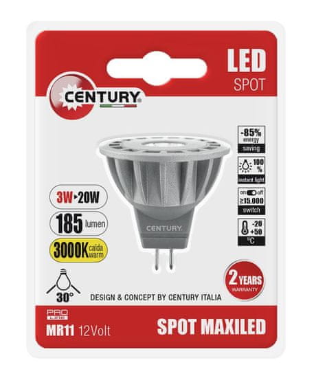 Century CENTURY LED spot MAXILED 3W 12VDC/AC MR11 3000K 185Lm 30d pr.35x38mm IP20 BL